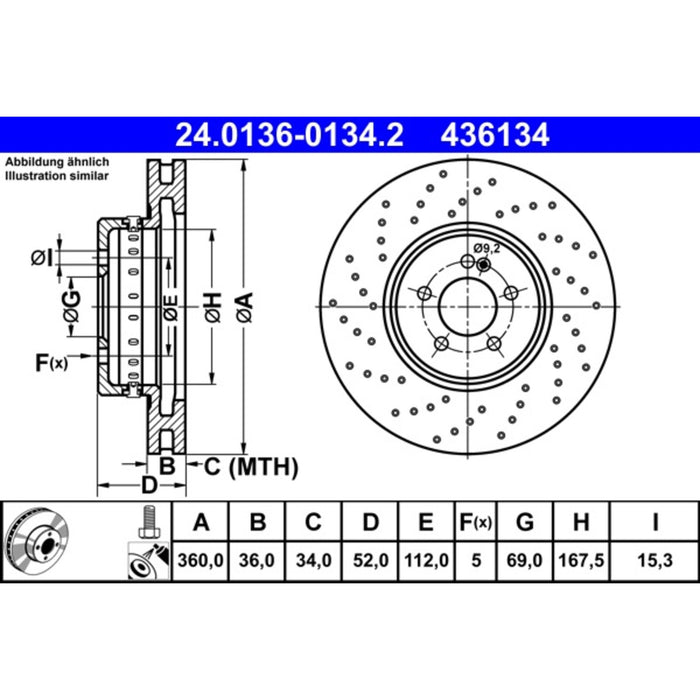 Front Disc Brake Rotor for Mercedes-Benz E350 2021 2020 - ATE 436134