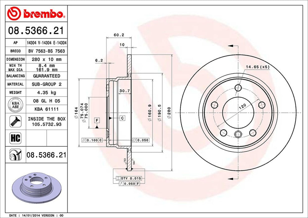 Rear Disc Brake Rotor for BMW 325i Base Sedan 1995 1994 1993 1992 P-2271485