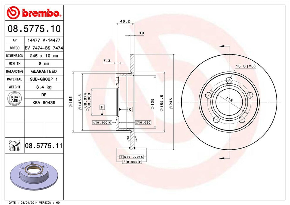 Rear Disc Brake Rotor for Audi A8 Base 1999 1998 1997 P-2271519