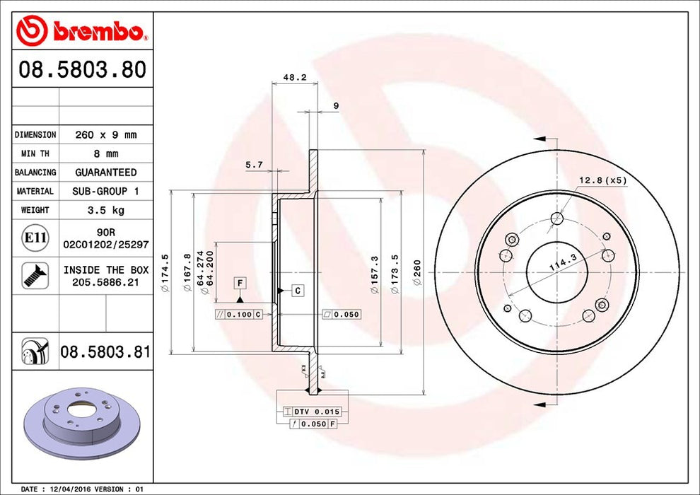 Rear Disc Brake Rotor for Acura RSX 2006 2005 2004 2003 2002 P-2271526