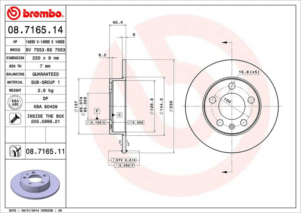 Rear Disc Brake Rotor for Volkswagen Beetle 2010 2009 2008 2007 2006 2005 2004 2003 2002 2001 2000 1999 1998 P-2271565