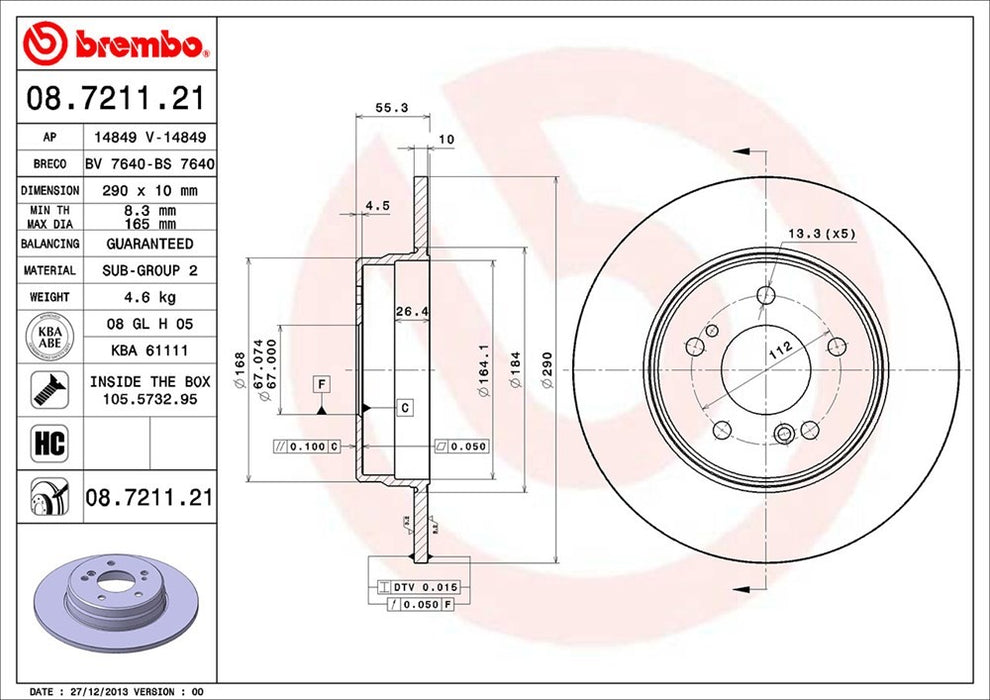 Rear Disc Brake Rotor for Mercedes-Benz C280 2007 2006 P-2271588