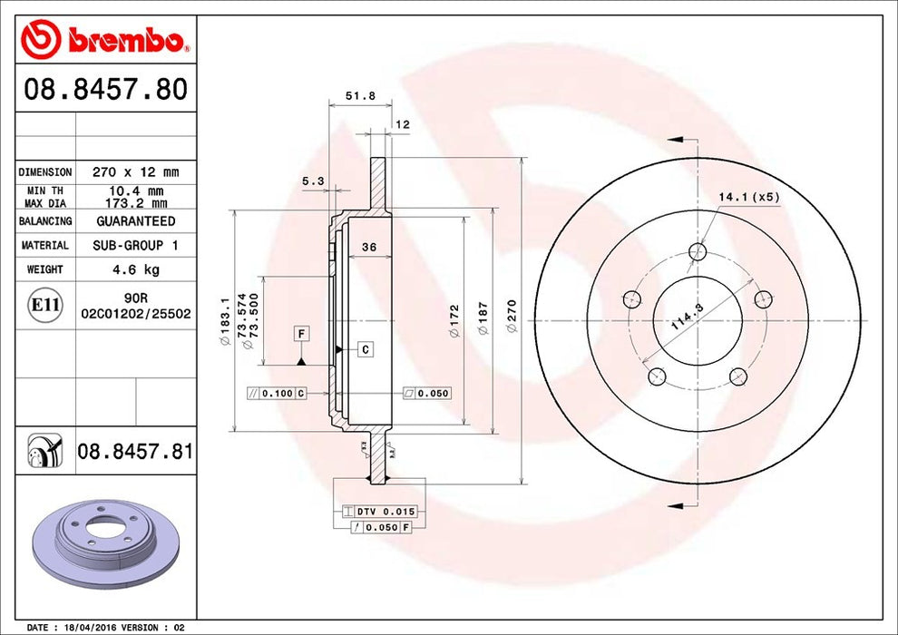 Rear Disc Brake Rotor for Chrysler 300M 2004 2003 2002 2001 2000 1999 P-2271651