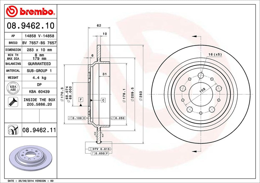 Rear Disc Brake Rotor for Volvo V70 AWD 2000 1999 1998 P-2271719