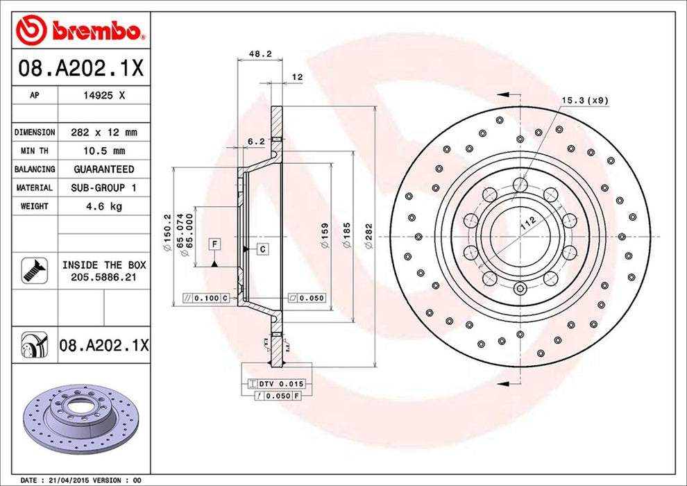 Rear Disc Brake Rotor for Volkswagen GTI 2011 2010 2009 2008 2007 2006 P-2271041