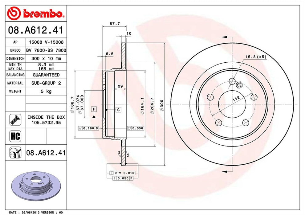 Rear Disc Brake Rotor for Mercedes-Benz C250 2015 2014 2013 2012 P-2271101