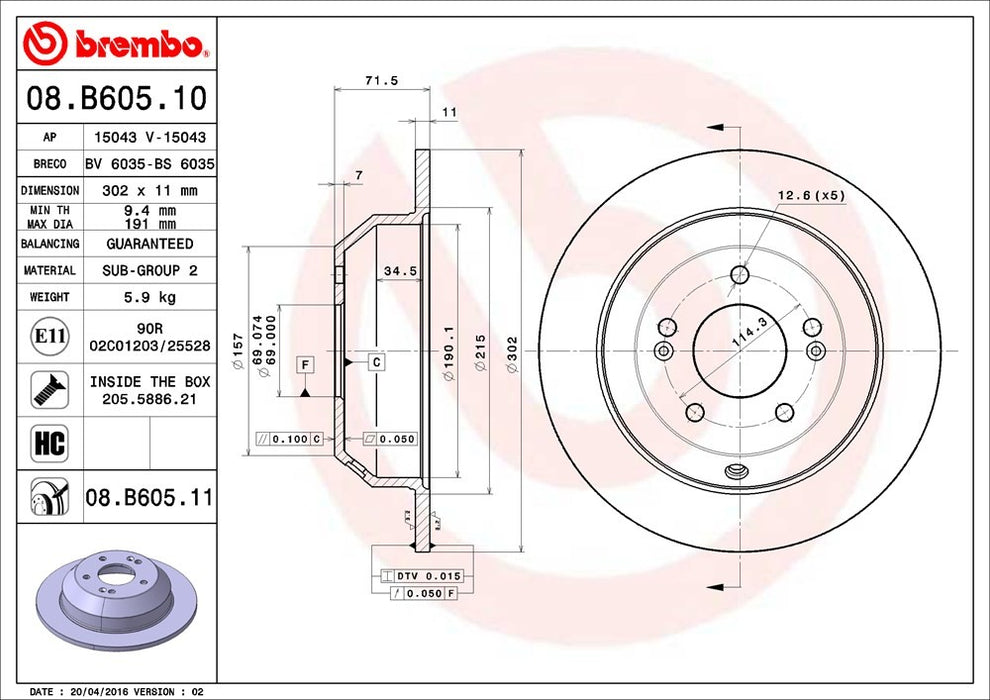 Rear Disc Brake Rotor for Hyundai Santa Fe XL 2019 P-2271252