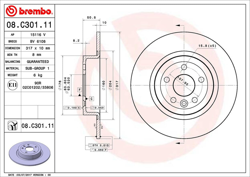 Rear Disc Brake Rotor for Land Rover Range Rover Evoque 2019 2018 2017 2016 P-2271265