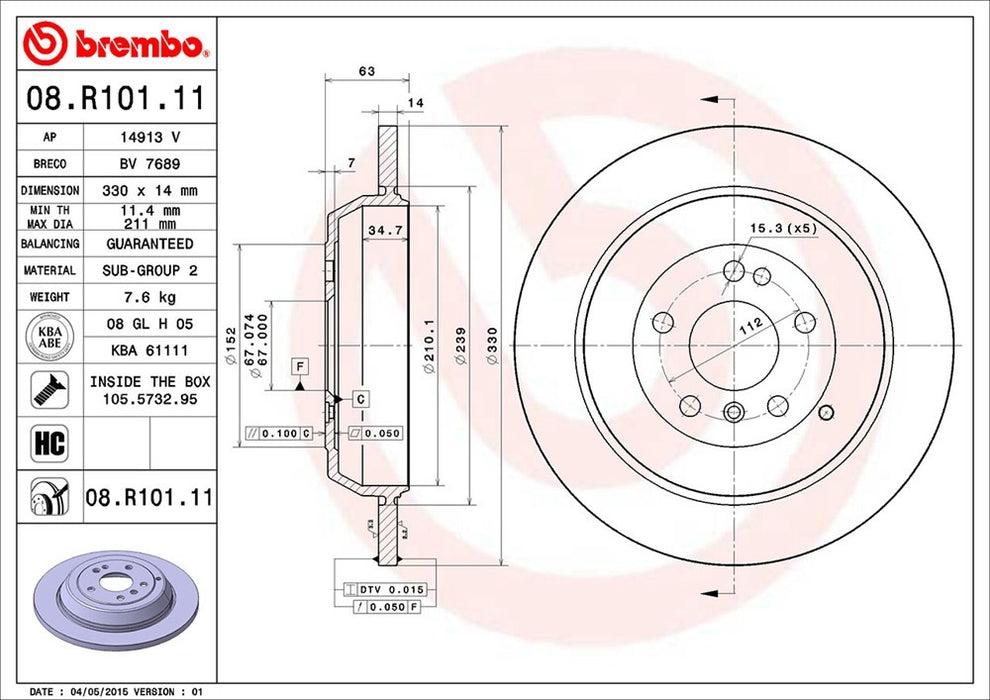 Rear Disc Brake Rotor for Mercedes-Benz R500 Base 2007 2006 P-2271311