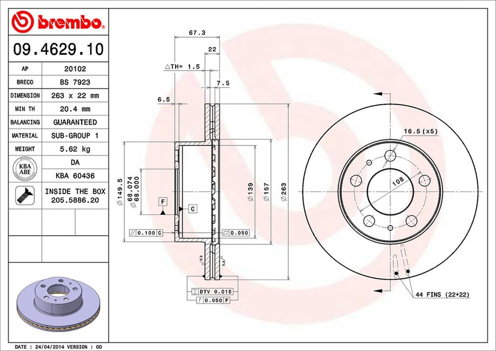 Front Disc Brake Rotor for Volvo GLE Base 1984 P-2273014