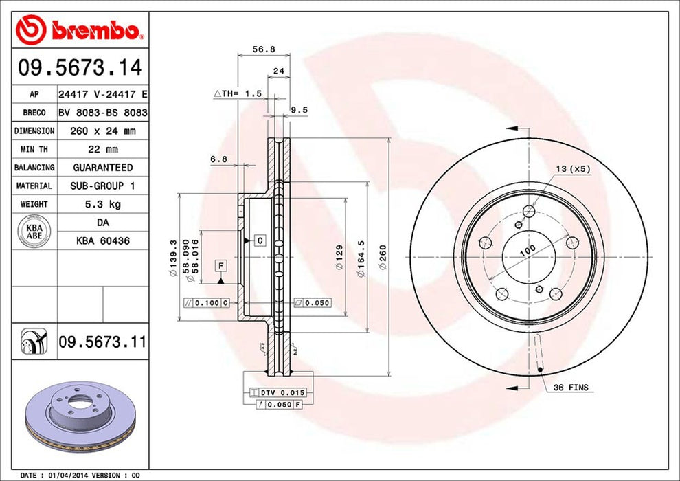 Front Disc Brake Rotor for Subaru Legacy 2.2L H4 2001 2000 1999 1998 1997 1996 1995 1994 1993 1992 1991 1990 P-2273189