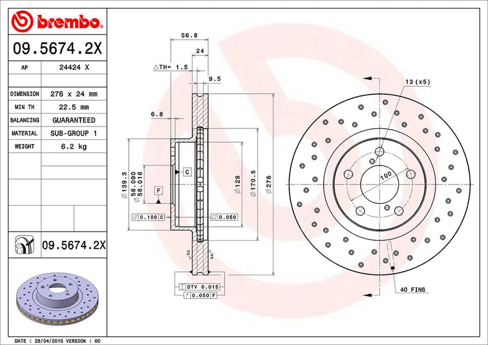 Front Disc Brake Rotor for Subaru Legacy 2.5L H4 2004 2003 2002 2001 2000 1999 1998 1997 1996 1994 1993 1992 1991 P-2273194