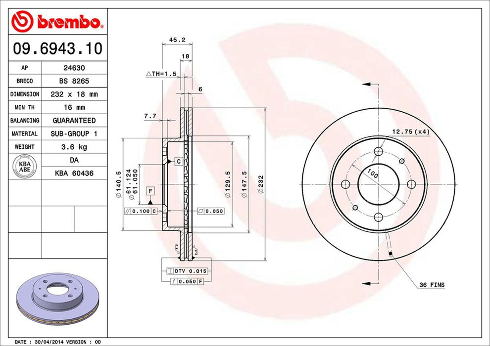 Front Disc Brake Rotor for Nissan Sentra 1999 1998 1997 1996 1995 P-2273286