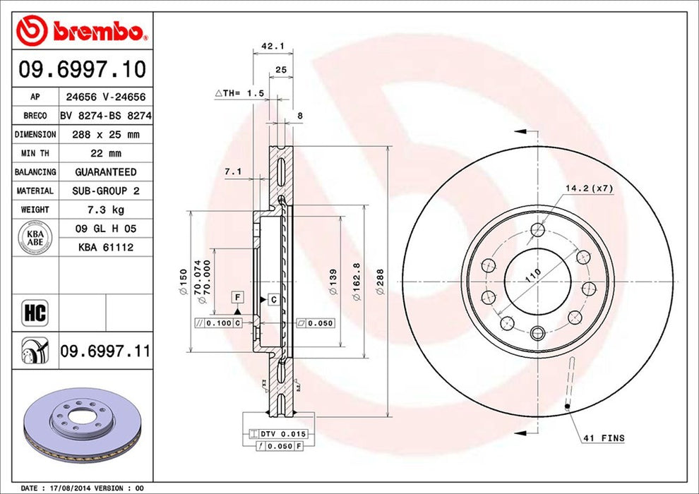 Front Disc Brake Rotor for Saturn LW1 Base 2000 P-2273296