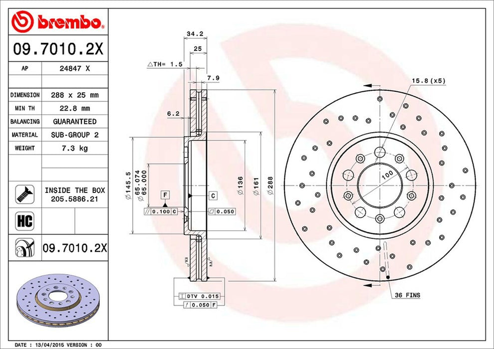 Front Disc Brake Rotor for Volkswagen Beetle 1.8L L4 2010 2009 2008 2007 2006 2005 2004 2003 2002 2001 2000 1999 P-2273300