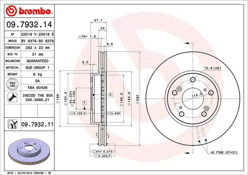 Front Disc Brake Rotor for Honda Civic 1.8L L4 Coupe Automatic CVT Transmission 2015 2014 2013 2011 2010 2009 2008 2007 2006 P-2273482