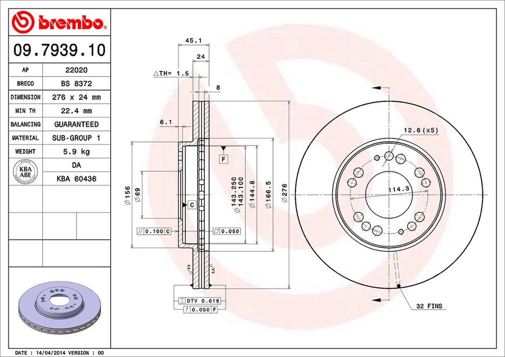 Front Disc Brake Rotor for Mitsubishi 3000GT 1999 1998 1997 1996 1995 1994 1993 1992 1991 P-2273490