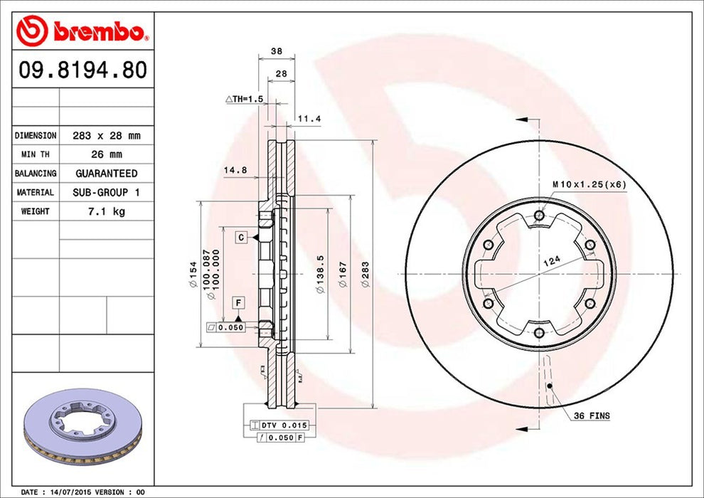 Front Disc Brake Rotor for Nissan Frontier 3.3L V6 2004 2003 P-2273549