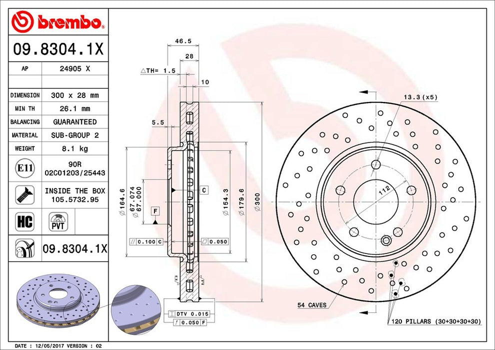 Front Disc Brake Rotor for Chrysler Crossfire 2008 2007 2006 2005 2004 P-2273554