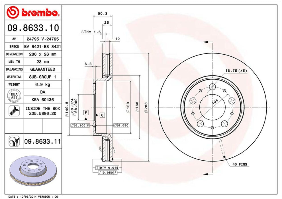 Front Disc Brake Rotor for Volvo XC70 2007 2006 2005 2004 2003 P-2273643