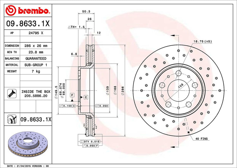 Front Disc Brake Rotor for Volvo XC70 2007 2006 2005 2004 2003 P-2273640