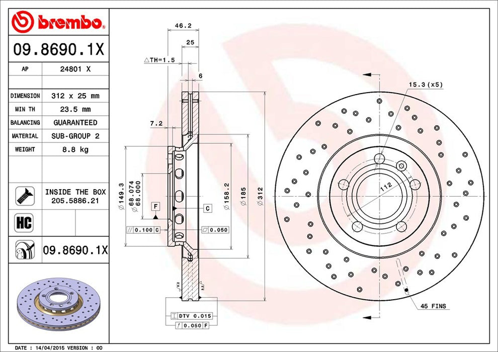 Front Disc Brake Rotor for Audi A8 Quattro 2000 1999 1998 1997 P-2273658