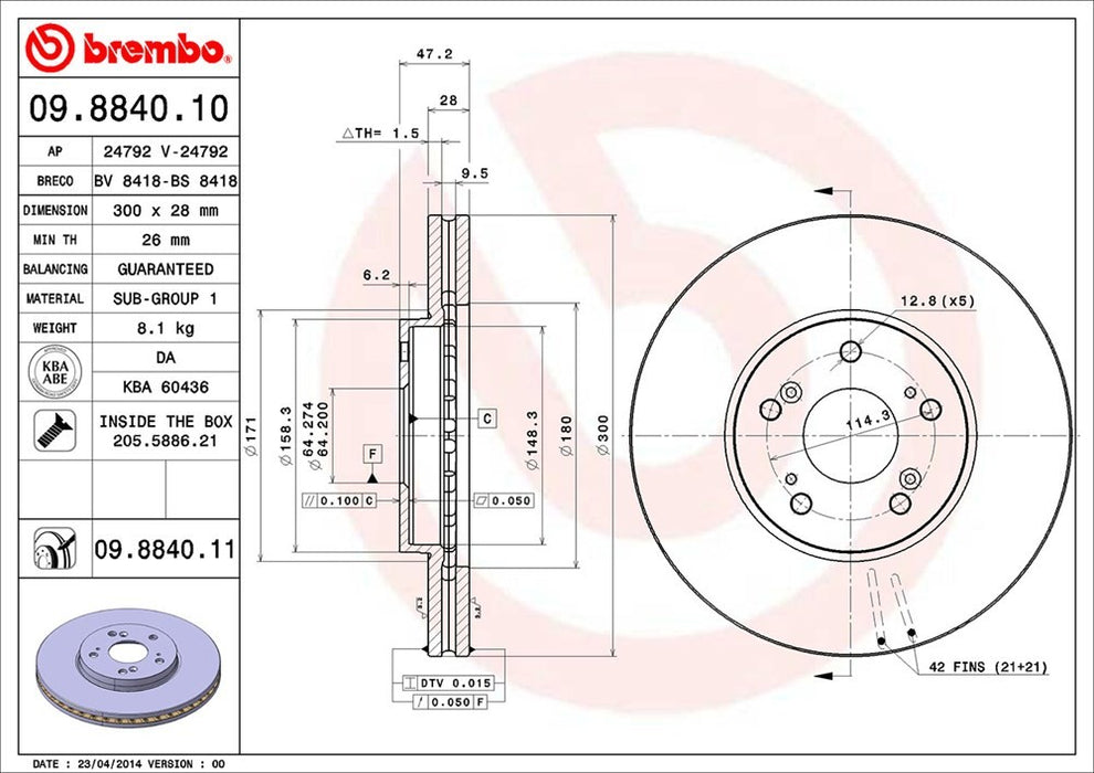 Front Disc Brake Rotor for Acura CL 2003 2002 2001 P-2273746