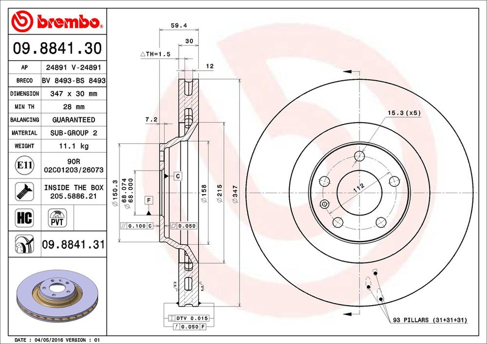 Front Disc Brake Rotor for Audi A6 Quattro 4.2L V8 2011 2010 2009 2008 2007 2006 2005 P-2273756