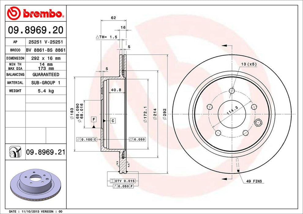 Rear Disc Brake Rotor for Nissan 350Z 2005 2004 2003 P-2273813