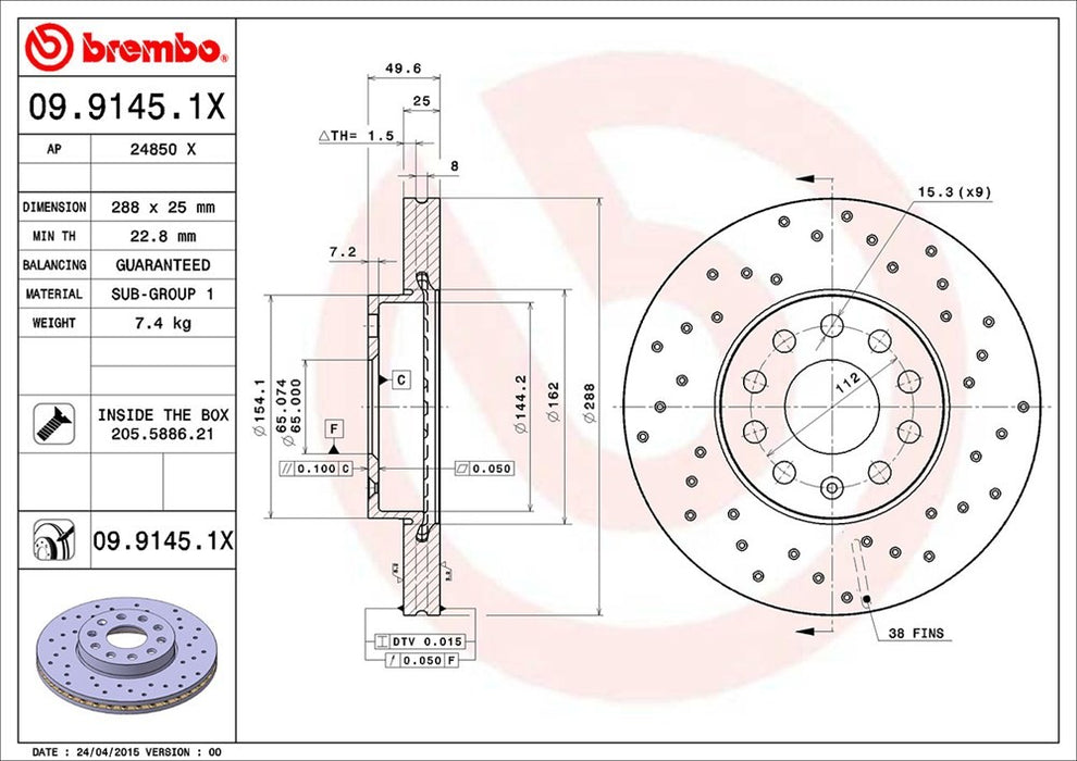 Front Disc Brake Rotor for Volkswagen Golf SportWagen 2019 2018 2017 2016 2015 P-2273916