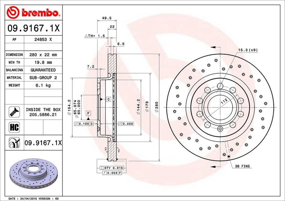 Front Disc Brake Rotor for Volkswagen Jetta 2.0L L4 2015 2014 2013 2012 2011 P-2273930