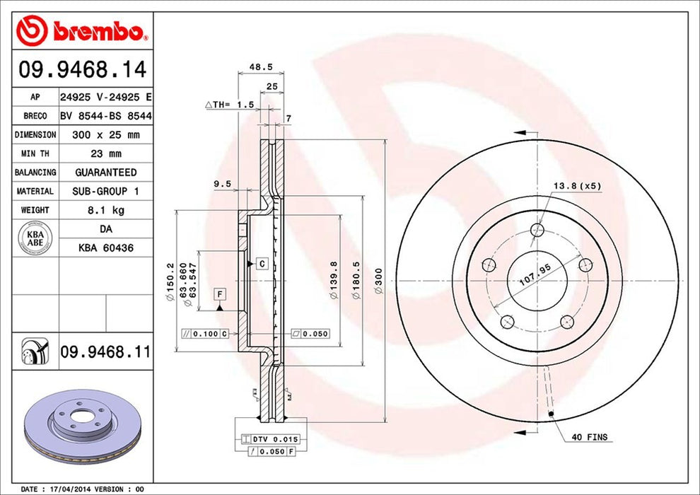 Front Disc Brake Rotor for Volvo C30 2013 2012 2011 2010 2009 2008 P-2273986