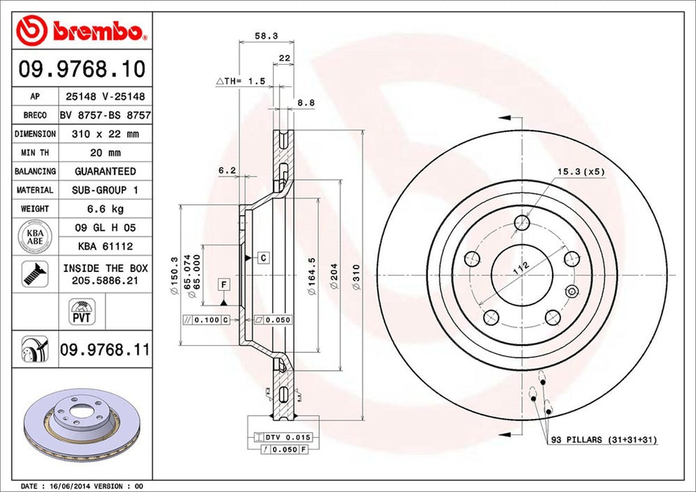 Rear Disc Brake Rotor for Audi TTS Quattro Base 2015 2014 2013 2012 2011 2010 2009 P-2274053