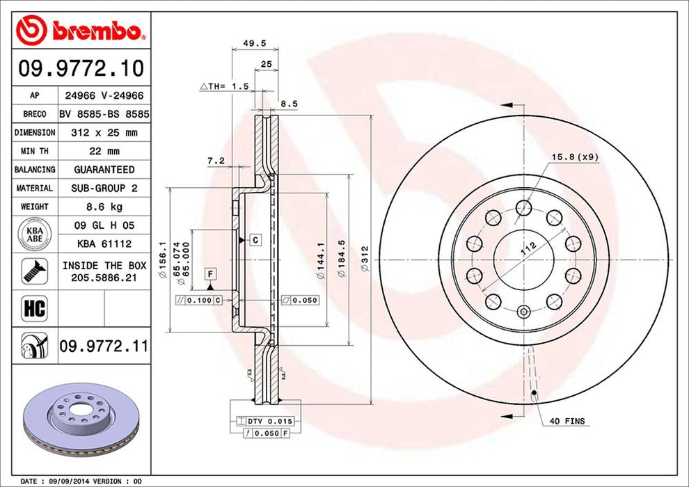 Front Disc Brake Rotor for Volkswagen GTI 2018 2017 2016 2015 2014 2013 2012 2011 2010 2009 2008 2007 2006 P-2274081