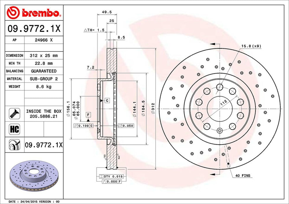 Front Disc Brake Rotor for Audi Q3 2018 2017 2016 2015 P-2274057