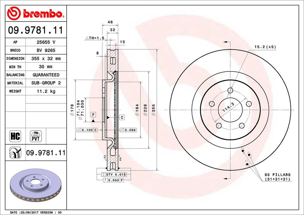 Front Disc Brake Rotor for Ford Mustang 2014 2013 2012 2011 2010 2009 2008 2007 P-2274086