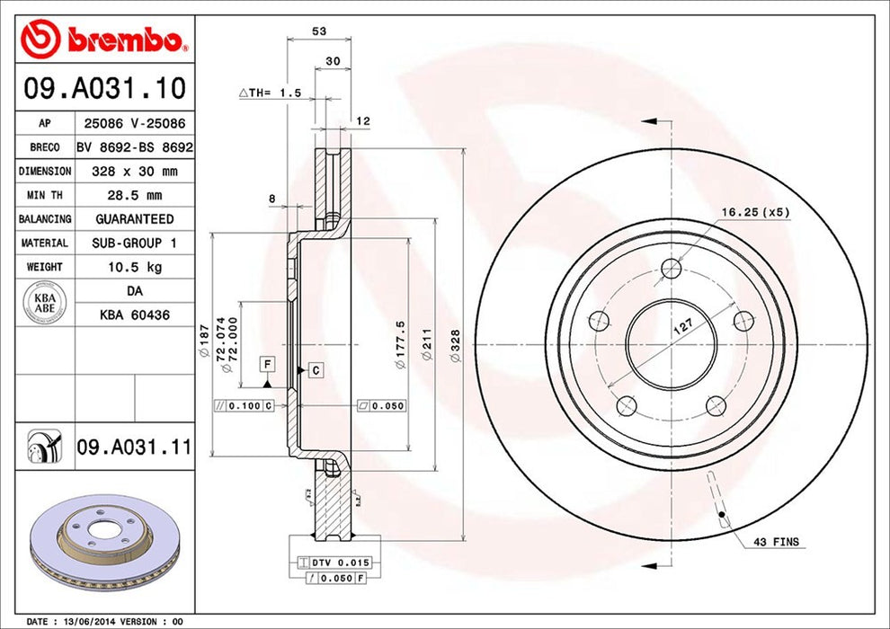 Front Disc Brake Rotor for Jeep Grand Cherokee 2010 2009 2008 2007 2006 2005 P-2271760