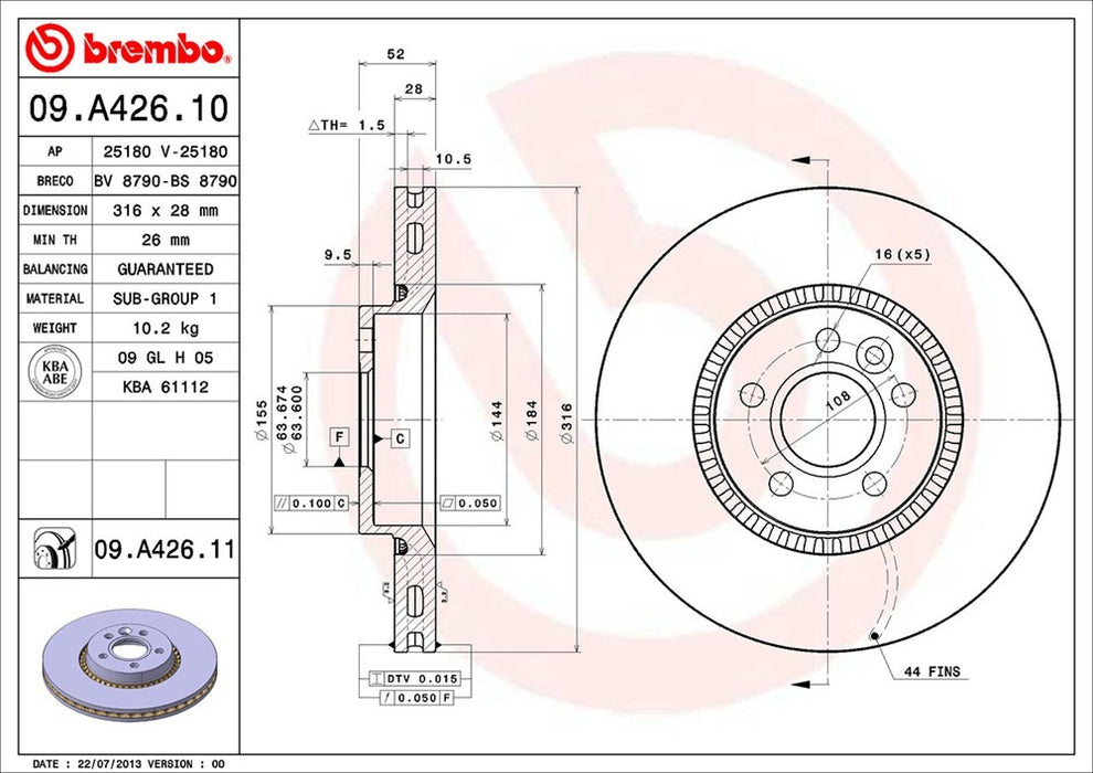 Front Disc Brake Rotor for Land Rover LR2 2015 2014 2013 2012 2011 2010 2009 2008 P-2271956