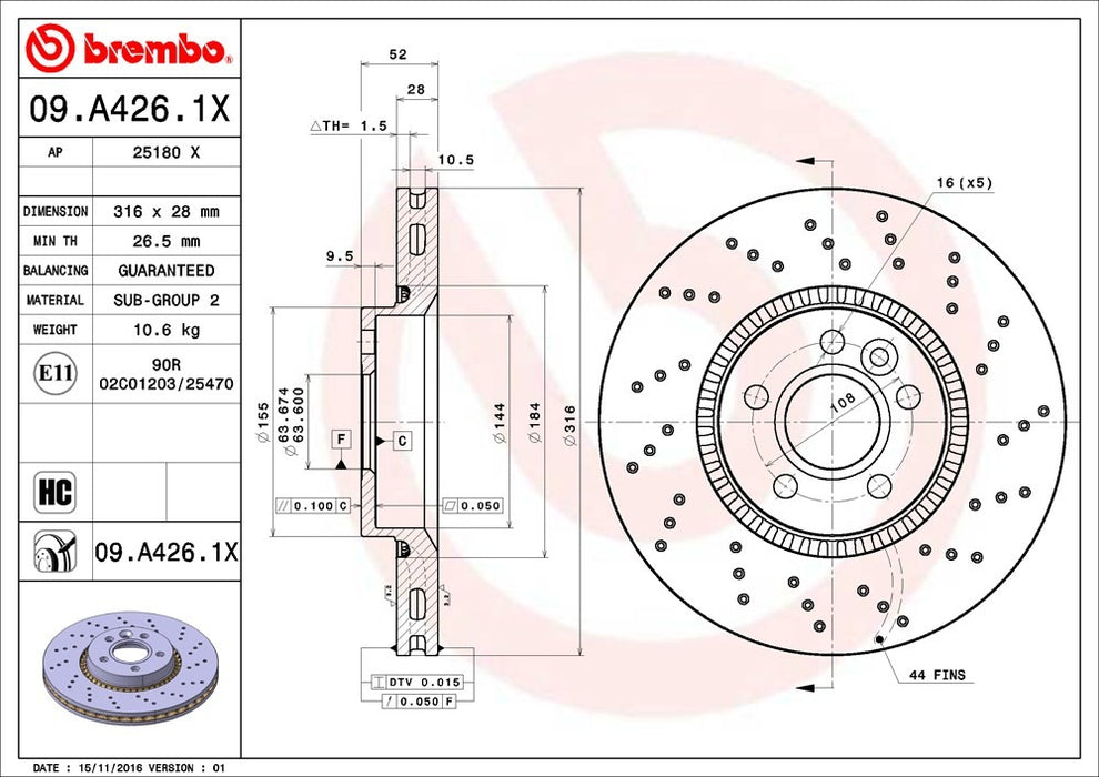 Front Disc Brake Rotor for Volvo S60 Cross Country 2018 2017 2016 P-2271950