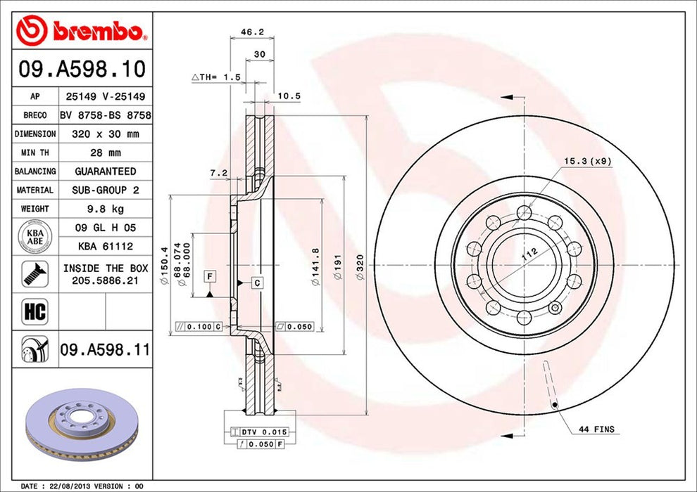 Front Disc Brake Rotor for Audi Allroad Quattro Base 2005 2004 2003 2002 2001 P-2272011