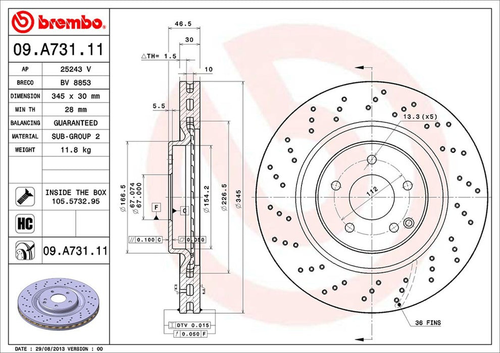 Front Disc Brake Rotor for Mercedes-Benz CLK500 Base 2006 2005 2004 2003 P-2272085