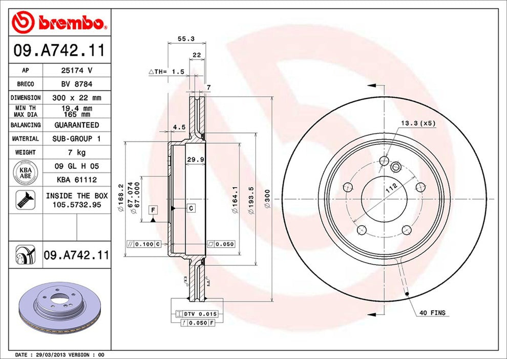 Rear Disc Brake Rotor for Mercedes-Benz SLK32 AMG Base 2004 2003 2002 P-2272104