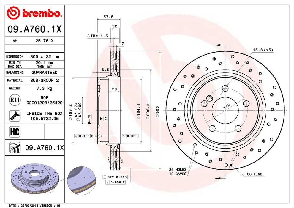 Rear Disc Brake Rotor for Mercedes-Benz C250 Base 2015 2014 2013 2012 P-2272120