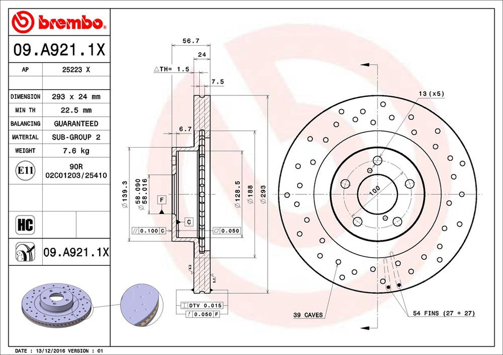 Front Disc Brake Rotor for Scion FR-S Base 2016 2015 2014 2013 P-2272179