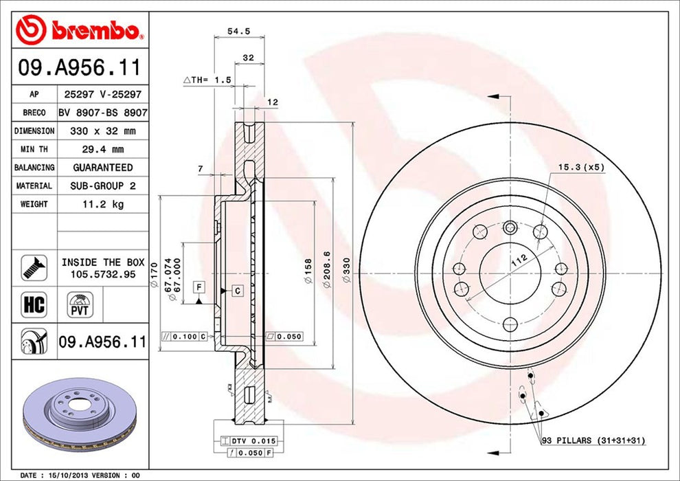 Front Disc Brake Rotor for Mercedes-Benz GLE350 2018 2017 2016 P-2272200