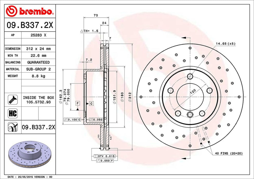 Front Disc Brake Rotor for BMW 428i Base 2016 2015 2014 P-2272310