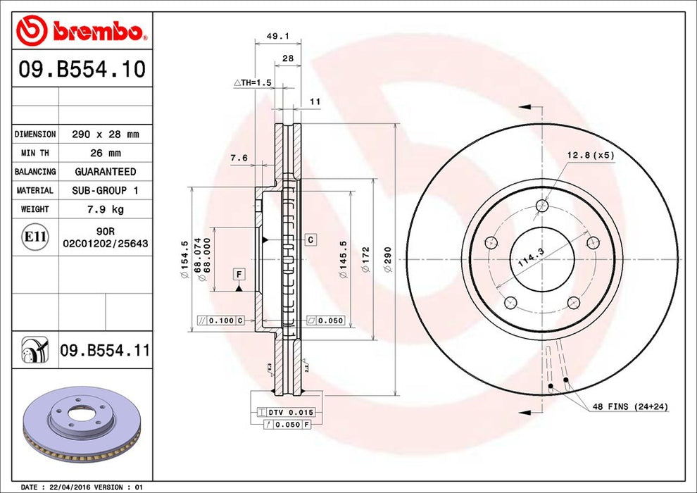 Front Disc Brake Rotor for Nissan Quest 2011 2010 2009 2008 2007 2006 2005 2004 P-2272493