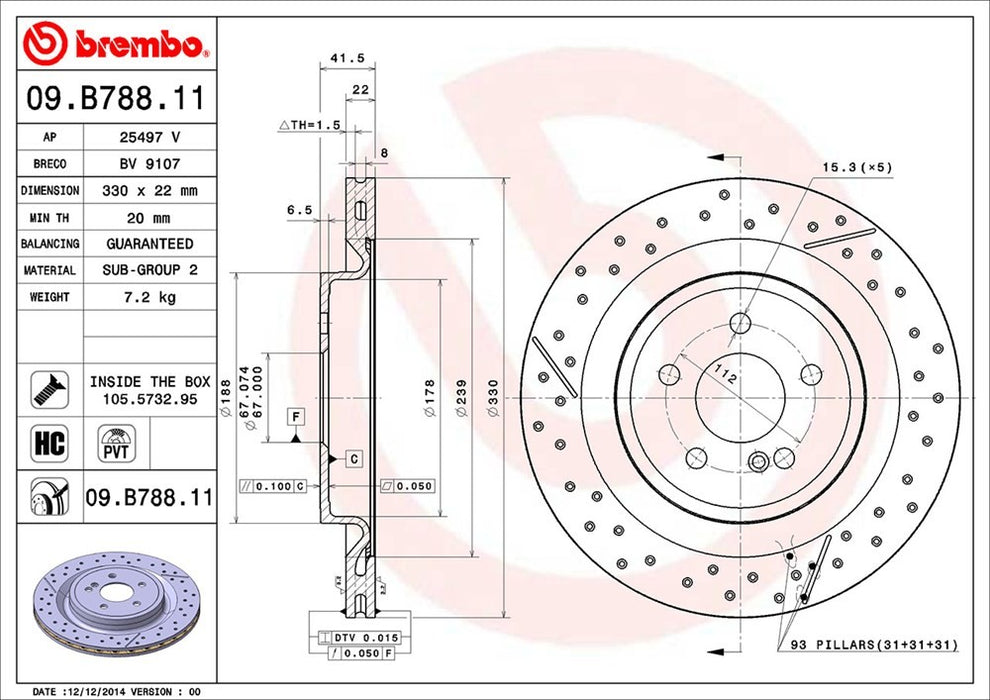 Rear Disc Brake Rotor for Mercedes-Benz CLA45 AMG 4Matic 2019 2018 2017 2016 2015 2014 P-2272583