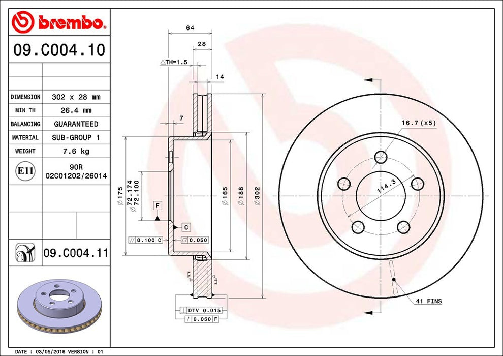 Front Disc Brake Rotor for Dodge Nitro 2011 2010 2009 2008 2007 P-2272639