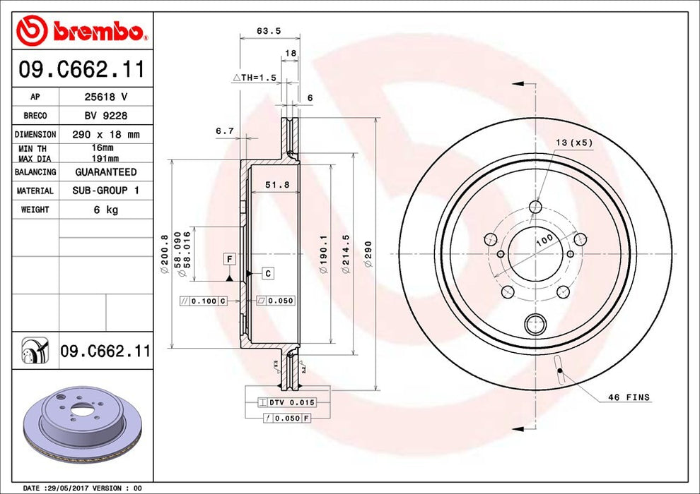 Rear Disc Brake Rotor for Scion FR-S Base 2016 2015 2014 2013 P-2272787